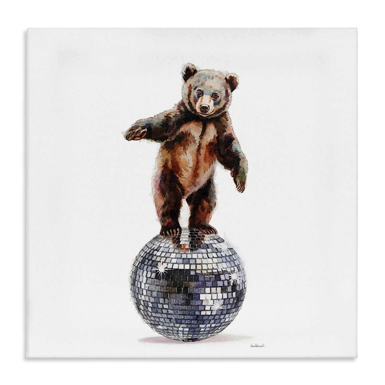 Stupell Industries Bear Balancing on Disco Ball Canvas Design by Amanda Greenwood